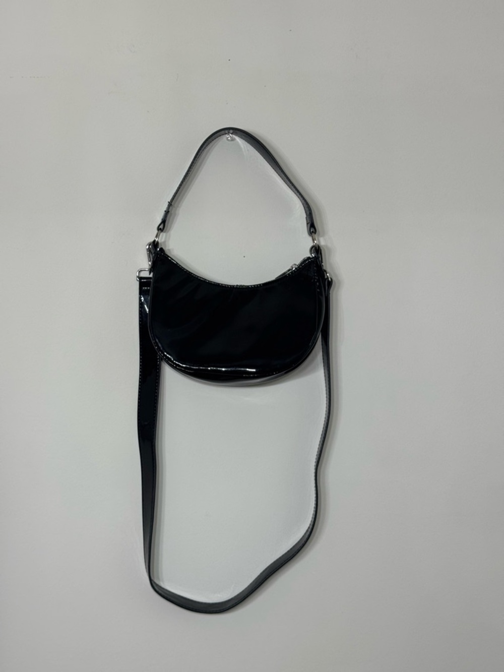 Sleek Black Patent Shoulder Bag